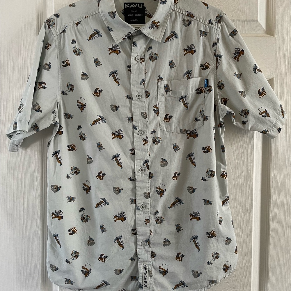 KAVU Men's Casual Shirt - Light Gray with Multicolor Patterns